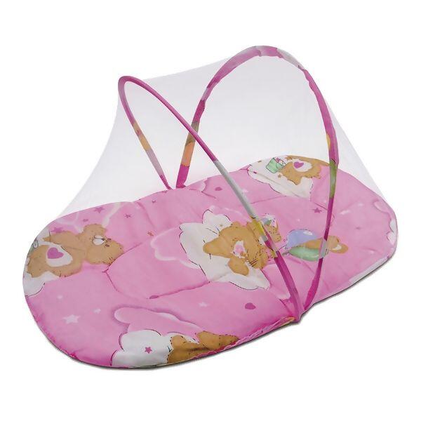 Acolchoado Portátil para Bebê com Mosquiteiro - Rosa Pais e Filhos