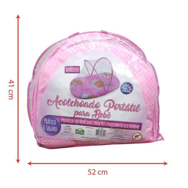 Acolchoado Portátil para Bebê com Mosquiteiro - Rosa Pais e Filhos