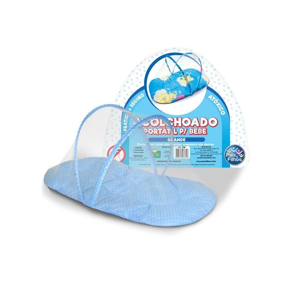 Acolchoado Portátil Grande para Bebê com Mosquiteiro - Azul Pais e Filhos (7760)