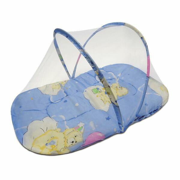 Acolchoado Portátil para Bebê com Mosquiteiro - Azul Pais e Filhos