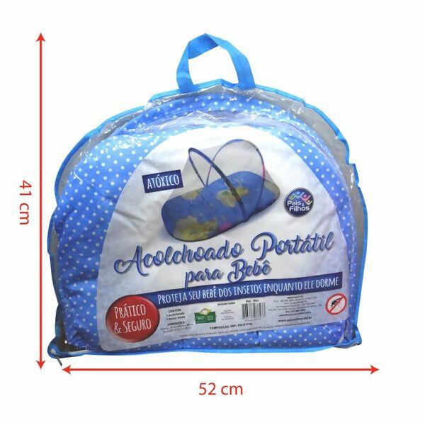 Acolchoado Portátil para Bebê com Mosquiteiro - Azul Pais e Filhos