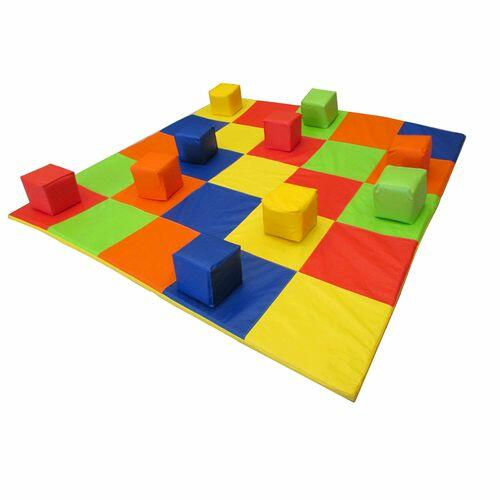 colchonete colorido com  10 blocos de 15cm x 15cm