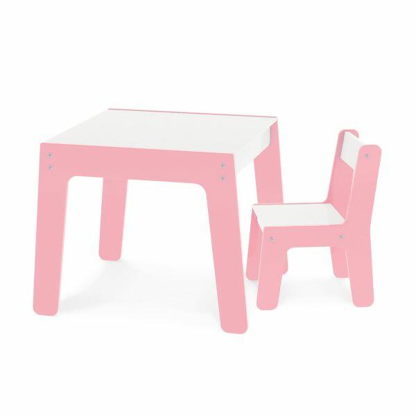 Conjunto de Mesa + Cadeira Infantil Rosa em Madeira Junges