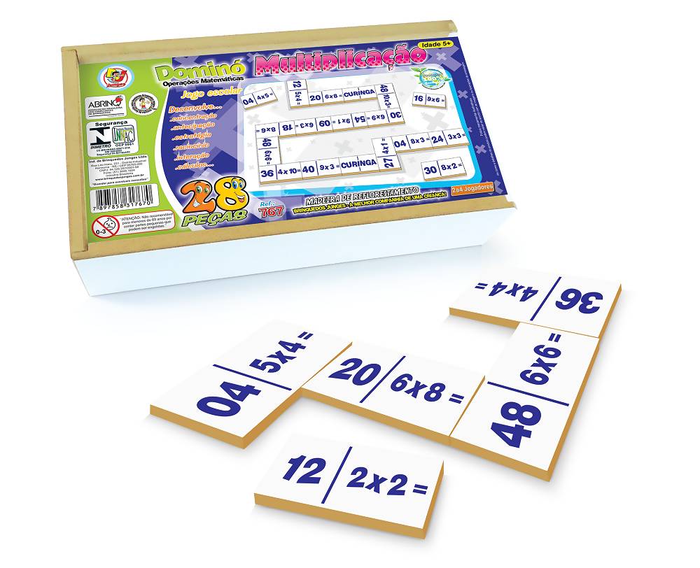 Jogo de Dominó Operações Matemáticas Multiplicação 28 peças Junges - Up  Brinquedos