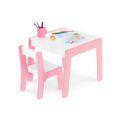 Conjunto de Mesa + Cadeira Infantil Rosa em Madeira Junges